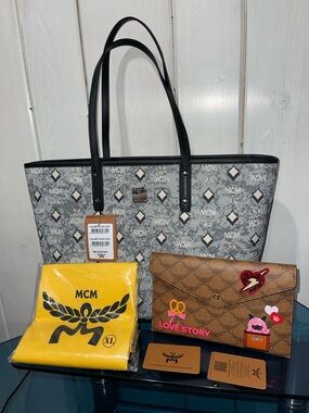MCM Gray Logo Tote with Black Trim NWT full inclusion